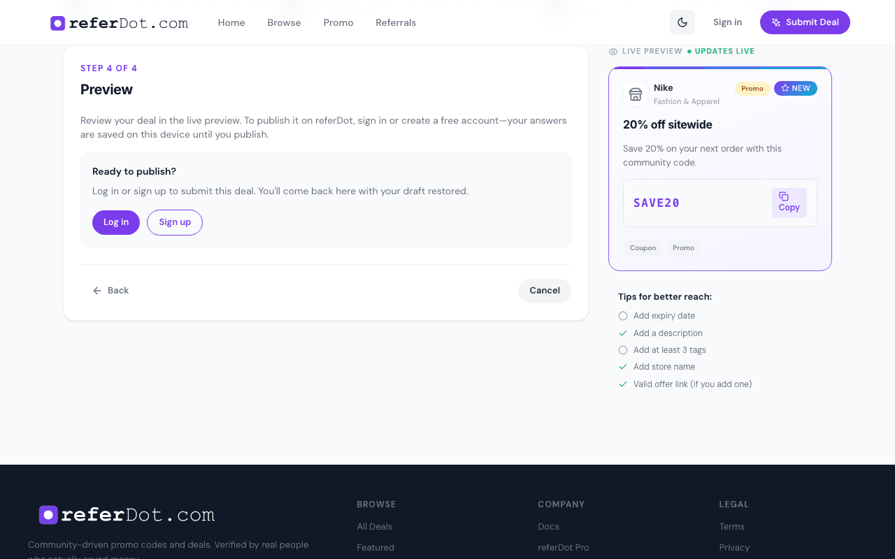 Submit — Step 4: preview before publish.